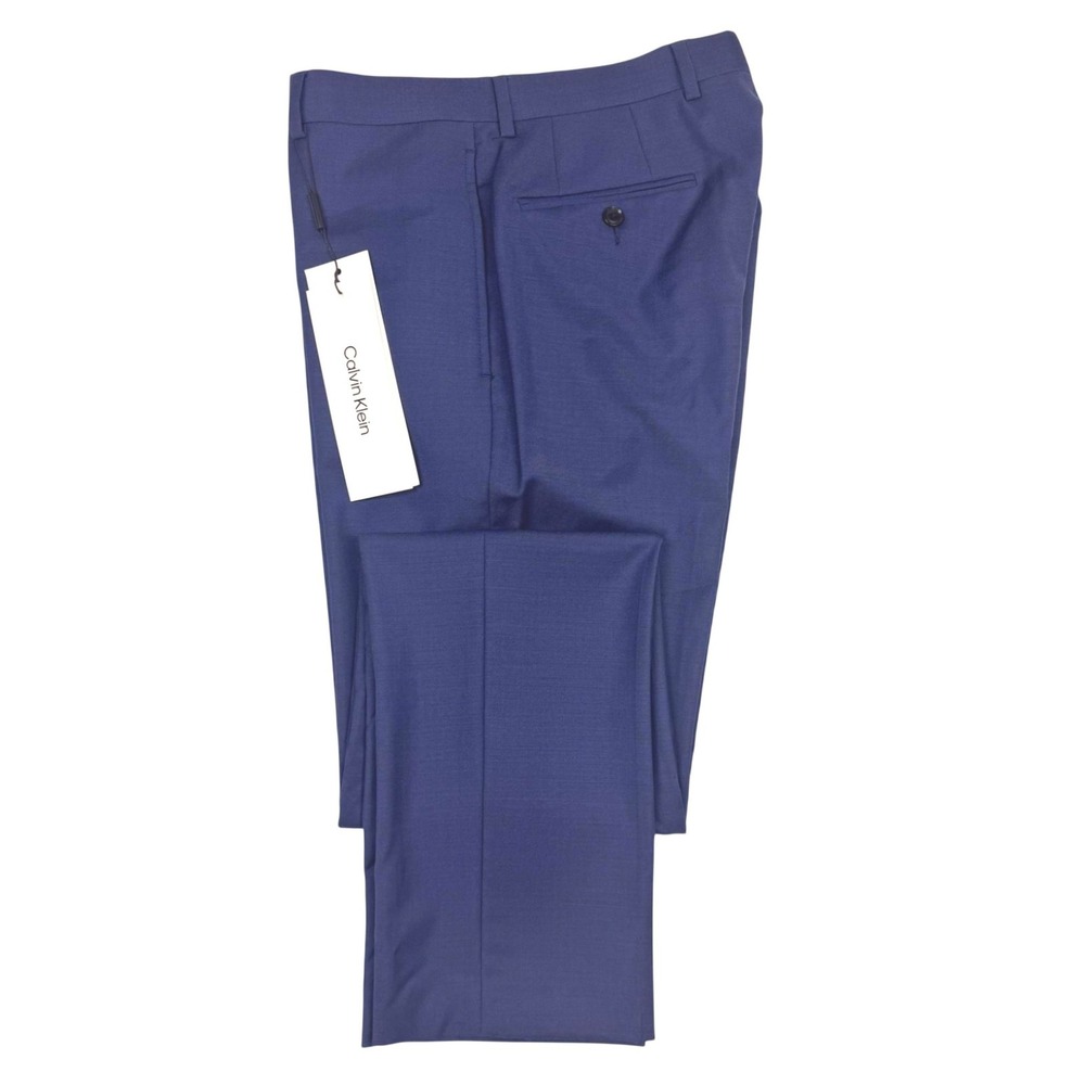 Calvin Klein Dress Pants Mens 32x32 Blue X Slim Fit 100% Wool Stretch Flat Front